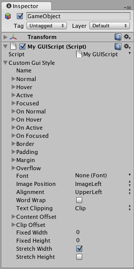 Стиль GUI в Inspector